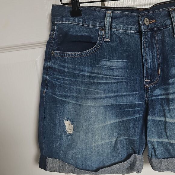 Blue Distressed Denim Boyfriend Shorts - Picture 11 of 16